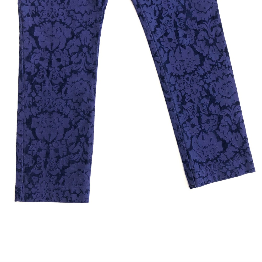 Anthropologie Essential Skinny cobalt blue purple brocade damask pants 10 ankle - Picture 11 of 13